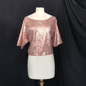 Pas De Deux, Bridal Top Fully Sequined T-Shirt L Blush Wedding Prom Bodice